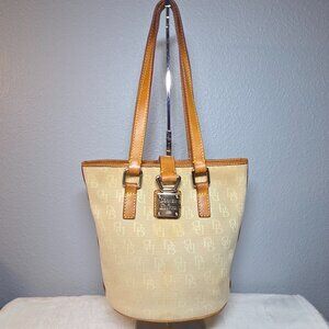 Vintage Dooney & Bourke Monogram Canvas Bucket Bag w/ Leather Trim